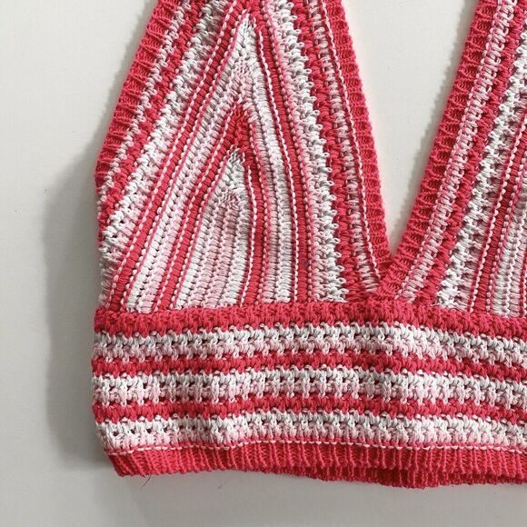 Pink Crochet Halter Crop Top Women’s M/L Made In Italy Barbie Summer Festival - Picture 3 of 4